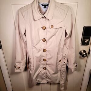 Tommy Hilfiger Single-Breasted Ivory Belted Trench Rain Coat Size‎ S/P 393539